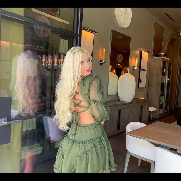 Olive Lace Up Mini Dress - Picture 4 of 8